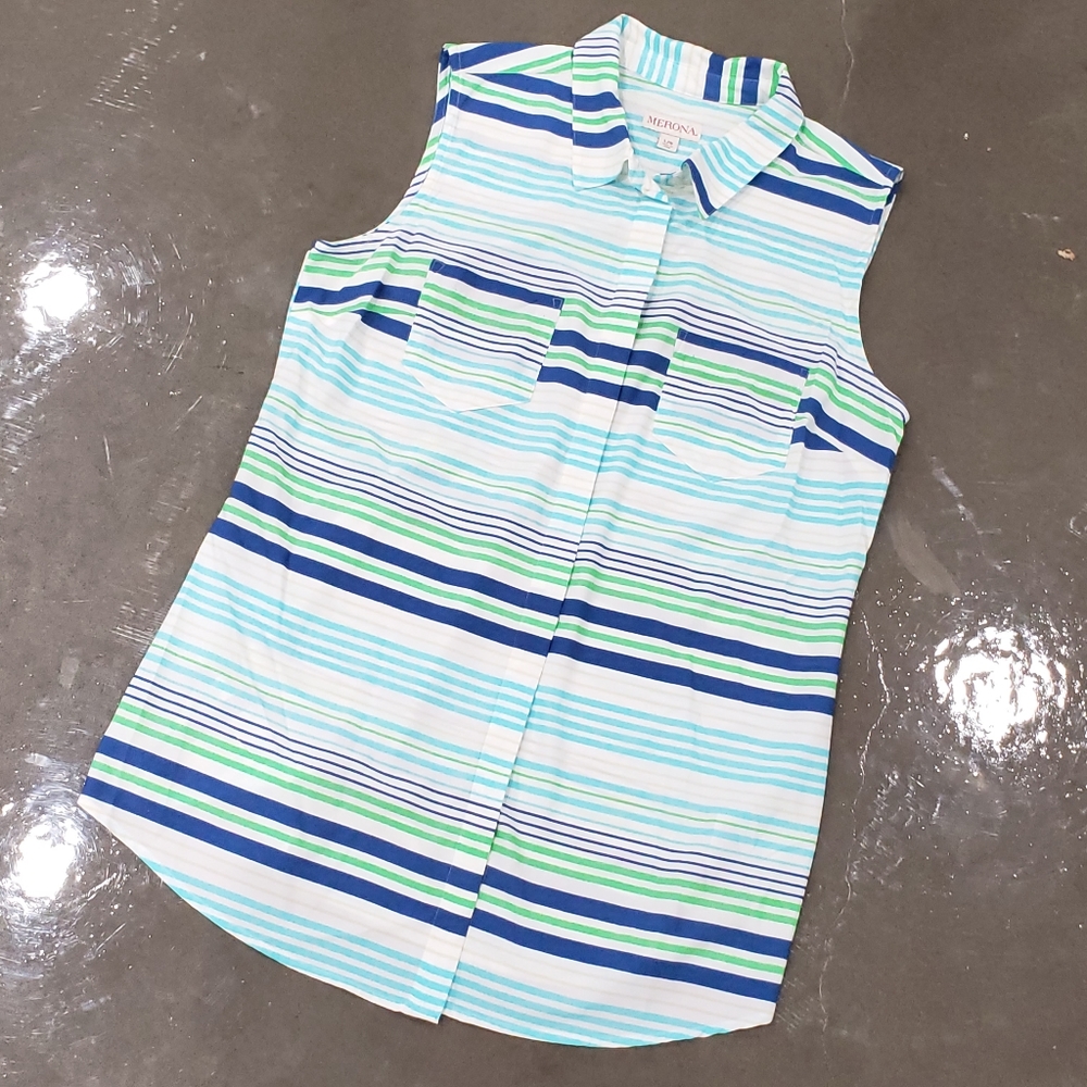 Sleeves Button Up Striped Blouse